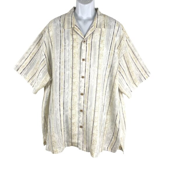 Tommy Bahama Hawaiian Shirt Men's 2XL Linen Short Sleeve Striped Multi Print - Picture 1 of 10